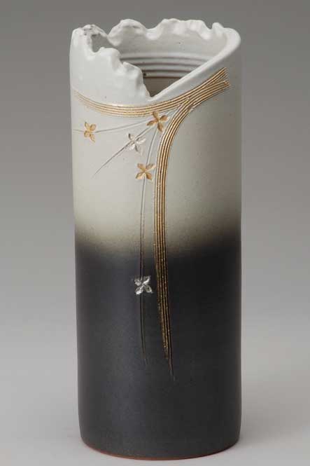 金彩花彫寸胴花入信楽焼 陶器 花器 花入 花瓶 彩り屋_