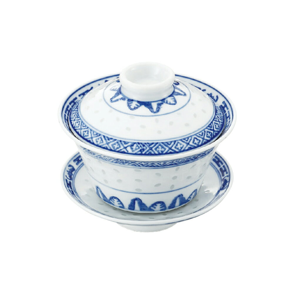 景徳鎮ホタル陶器3斗茶碗（蓋・受け皿付）205cc中華食器蛍中国伝統湯飲み茶器
