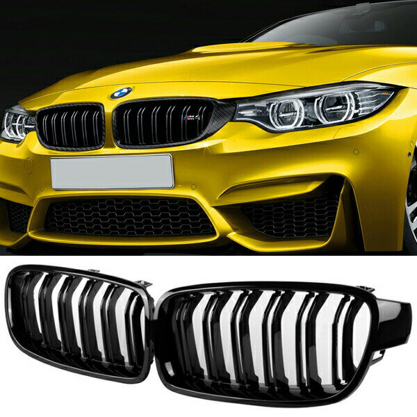 フロントグリル キドニーグリル 左右 2点 セット BMW F30 F31 F35 3シリーズ ダブルフィン 交換 艶ありブラック カスタム パーツ Mパフォーマンス ダブルバー Mスポーツ ロゴ付き カー用品 外装