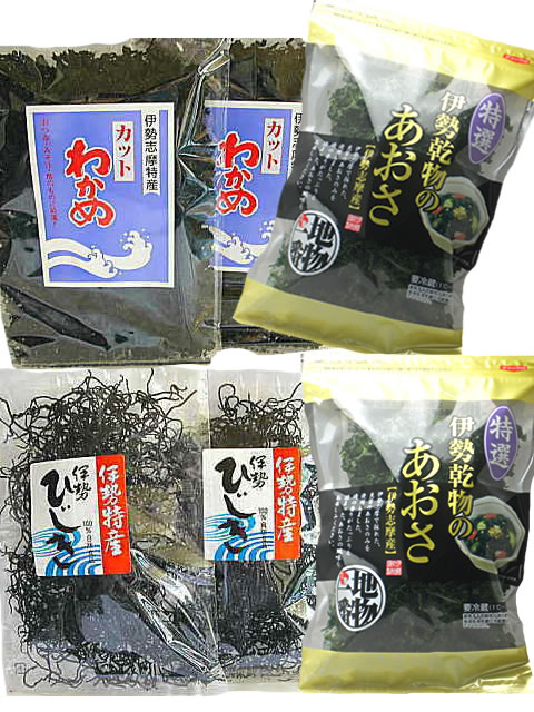 伊勢乾物の【特選】あおさ50g2袋＋伊勢長ひじき80g2袋＋カットわかめ100g2袋セット…...:isekanbutsu:10000111