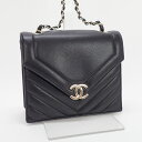 【中古】【辛口評価】【Aランク】CHANEL シャネル Vステッチ チェーンショルダーバッグ AS0025 カーフスキン ブラック×ゴールド金具