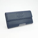 【中古】【辛口評価】【ABランク】CHANEL シャネル キャビアスキン 二つ折り長財布 A50070 ネイビー