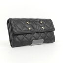 【中古】【ABランク】CHANEL シャネル 二つ折り長財布 CCフィリグリー ココマーク キャビアスキン A84448 ブラック