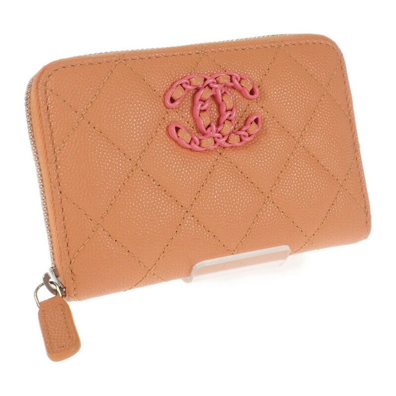 シャネル CHANEL ジップコインパース AP3716_B14928_NS838 二つ折り財布 キャビアスキン カーフ オレンジ ココマーク シルバー金具 ラウンドジップ 小銭入れ コンパクト 財布 美品 レディース【中古】【Aランク】