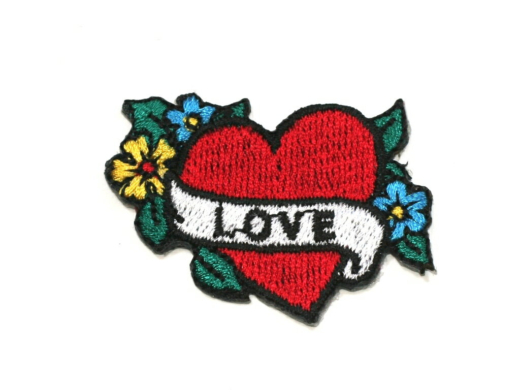 簡単アイロン接着☆レビューを書いてメール便送料無料!!刺繍ワッペンLOVEハート♪☆【わっぺん　アップリケ wappen　】