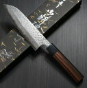 三徳包丁 170mm 越前打刃物 V金10号 コバルト合金 ダマスカス クロス仕上げ 槌目 本鍛造 縞黒檀柄 金太郎作 カネ弘打刃物製作所 TVで放送! 髪の毛も切れる!