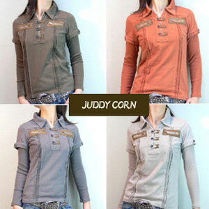 【16590円⇒6300円ハッピープライス】JUDDYCORN重ね着ハーフジップボウリングポロシャツ（4色/カーキ/ブルー/オレンジ/ベージュ）ジュディーコーン【返品交換できません】【楽ギフ_包装】【楽ギフ_メッセ】【楽ギフ_メッセ入力】