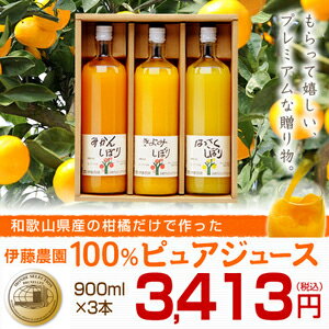 伊藤農園100％ピュアジュース和歌山産柑橘のみ使用したみかんジュース900ml×3本セット《紙箱》 