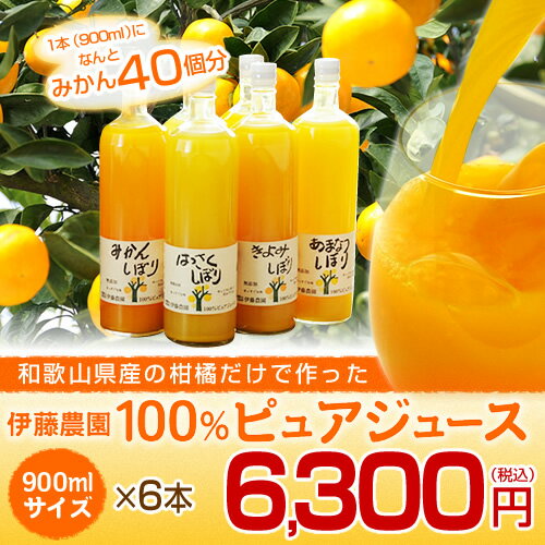 伊藤農園100％ピュアジュース和歌山産柑橘のみ使用したみかんジュース900ml×6本セット【楽ギフ_包装】【楽ギフ_のし宛書】 【楽ギフ_メッセ入力】コクがあるのにすっきり♪家庭で手しぼりしたような味わい！100％ピュアストレート和歌山県産柑橘のみかんジュース。