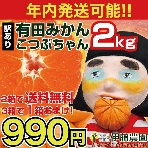 【有田みかん・訳あり】こつぶちゃん2kg【2箱〜送料無料、3箱で1箱おまけ】本場和歌山みかん専門農園直送！ノーワックス・ノーブラッシング・防腐剤不使用