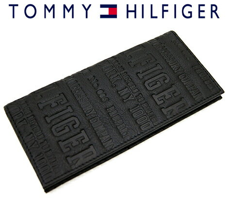 【TOMMYHILFIGER】　トミーヒルフィガー　ロゴ型押し　ブラック レザー　小銭入れ付長財布　0092-5645/01【送料無料】【マラソン1207P1468】