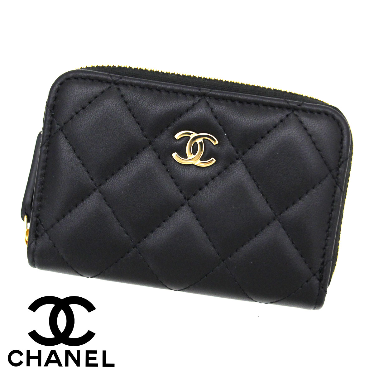 CHANEL シャネル AP0216 Y01295 C3906 ラムスキン クラシック ジップ コインパース 小銭入れ コインケース ブラック ゴールド金具 ココマーク 新品 ギフト 箱付【送料無料】