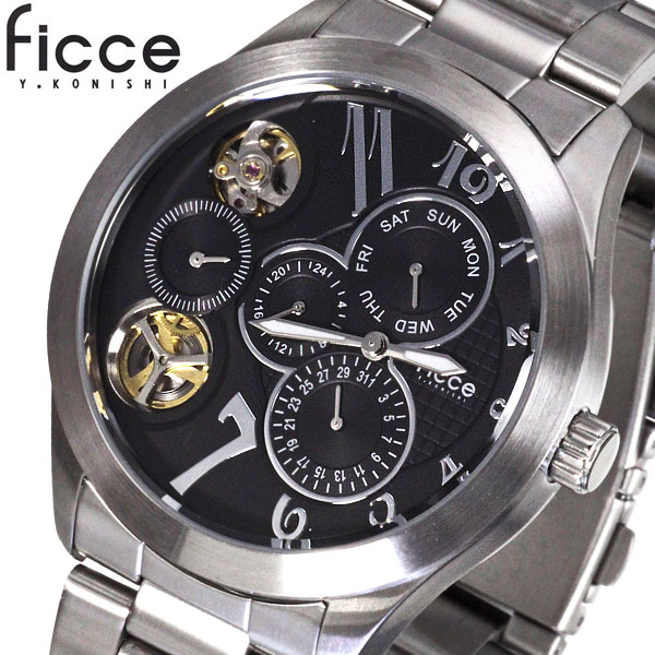 ficce フィッチェ 腕時計メンズ 自動巻き/セコンドドライブ式クォーツ腕時計 ブラック