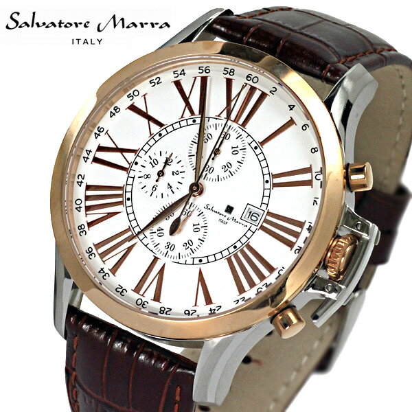 【Salvatore Marra】サルバトーレマーラ腕時計メンズ センタークロノグラフSM8028-PGWHセンタークロノグラフ機能搭載