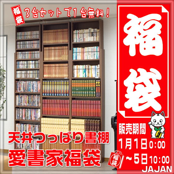 ■2014年新春福袋企画■天井つっぱり書棚 愛書家が2台分のお値段で3台！本棚 書棚 完成品 楽天ポイント10倍 ★新春おとし玉セール ポイント10倍★■2014年1月1日0：00販売開始■今回はちょっと在庫少な目です・・・完成品お届け！薄型大容量本棚 天井つっぱり書棚愛書家が3台セットで2台分のお値段！超特価福袋