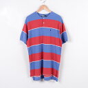JAMリメイク ラルフローレン POLO by Ralph Lauren 半袖 ノーカラーボーダーポロシャツ メンズL Ralph Lauren /weq5776 【古着屋JAM】【中古】 160619