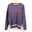 90年代 トミーヒルフィガー TOMMY HILFIGER ライン入り コットンニットセーター メンズL /wbg1171 【中古】 【190810】【ws2001】【CS2001】【PD2001】