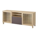 【★IKEA/イケア★】BESTA テレビ台 引き出し付き ホワイトステインオーク調/ヴァルヴィーケン ダークブラウンクリアガラス/ 引き出し用スライドレール ソフトクロージング/691.379.15