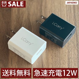 i.Carry 12W対応 急速充電器 2.4A ACアダプター iPad スマートIC タブレット <strong>本体</strong>180日保証 USB-AC アダプタ USB 充電器 チャージャー PSE認証 コンセント アンドロイド スマホ iphone android　DMメール便限定