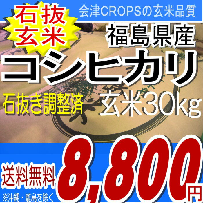  22年福島県産コシヒカリ玄米30kg※送料無料/沖縄・全ての離島を除く福島県：石抜き調整済み玄米でお届け★