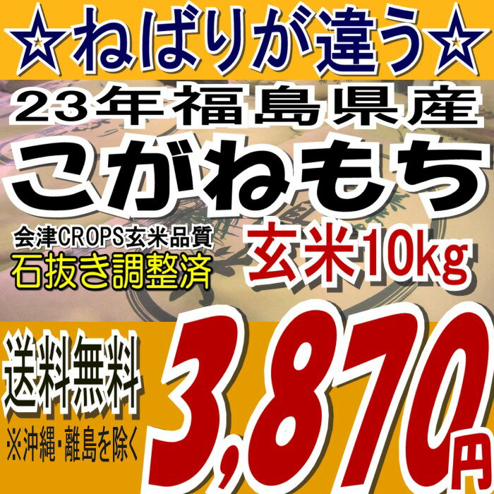 【送料無料】23年福島県産こがねもち（もち米）玄米10kg