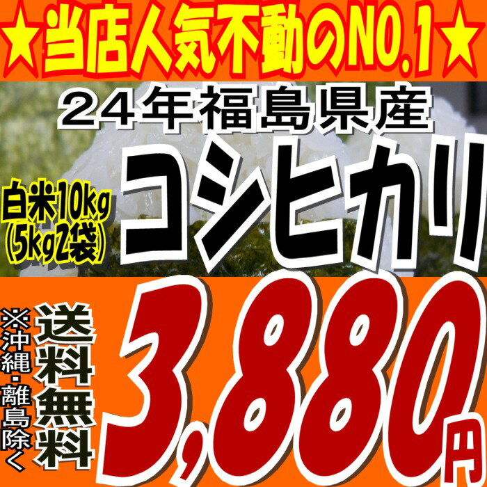 【送料無料】24年福島県産コシヒカリ白米10kg(5kg×2)(沖縄・全ての離島へお届け不可)【白米5キロ×2袋】【tohoku】【がんばろう福島】【こしひかり】【米】【コメ】