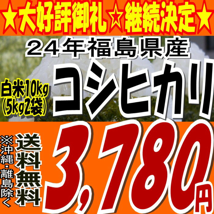 【送料無料】24年福島県産コシヒカリ白米10kg(5kg×2)(沖縄・全ての離島へお届け不可)【白米5キロ×2袋】【tohoku】【がんばろう福島】【こしひかり】【米】【コメ】