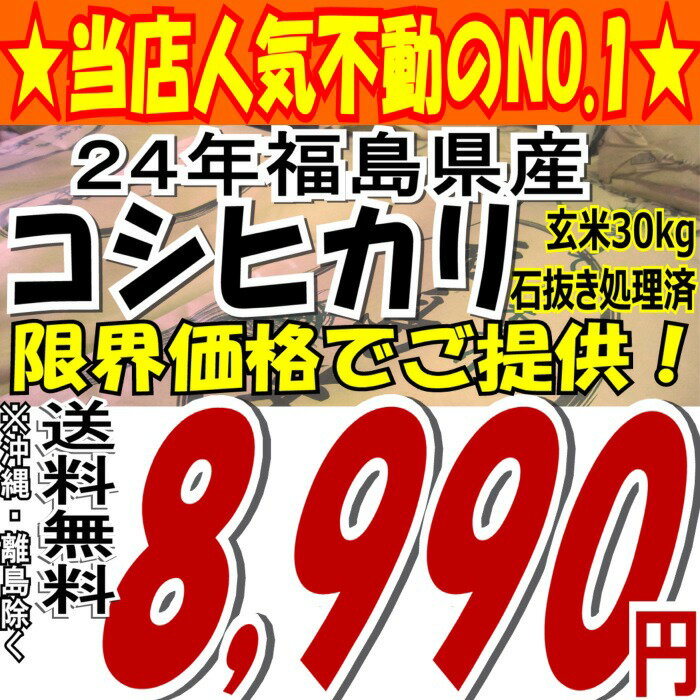 24年福島県産コシヒカリ玄米30kg※送料無料/沖縄・全ての離島を除く24年産出荷スタートです★