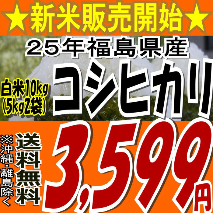 【新米】【送料無料】25年福島県産コシヒカリ白米10kg(5kg×2)(沖縄・全ての離島へお届け不可)【白米5キロ×2袋】【tohoku】【がんばろう福島】【こしひかり】【米】【コメ】