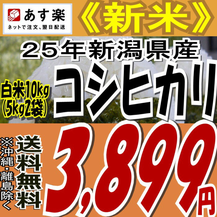 25年新潟県産コシヒカリ白米 10kg(5kg×2袋)今だけこの価格★