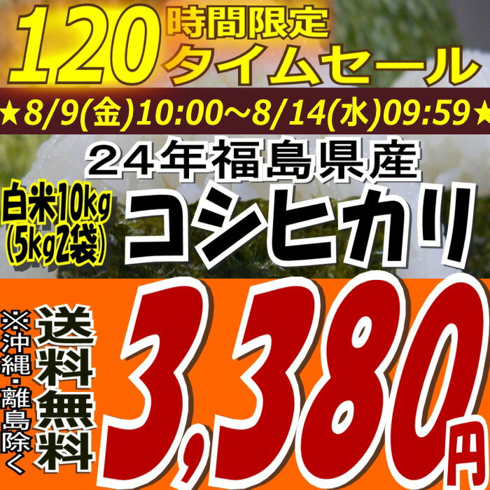 ★120時間限定タイムセール★3,380円！24年福島県産コシヒカリ白米10kg(5kg×2)(沖縄・全ての離島へお届け不可)24年産出荷スタートです★