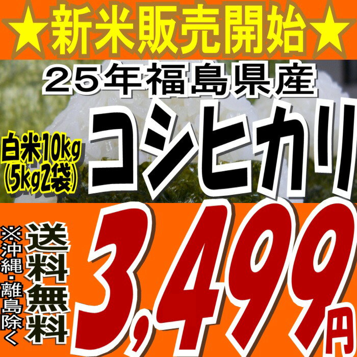 お買い物マラソン特価☆25年福島県産コシヒカリ白米10kg(5kg×2)(沖縄・全ての離島へお届け不可)25年産 新米 販売開始★