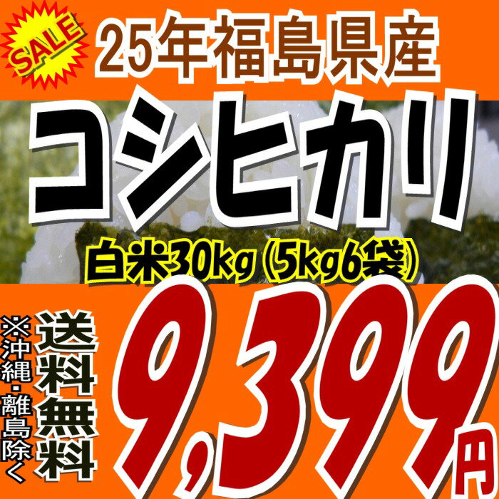 《満員御礼★大奉仕セール》25年福島県産コシヒカリ白米30kg(5kg×6)25年 販売開始です★