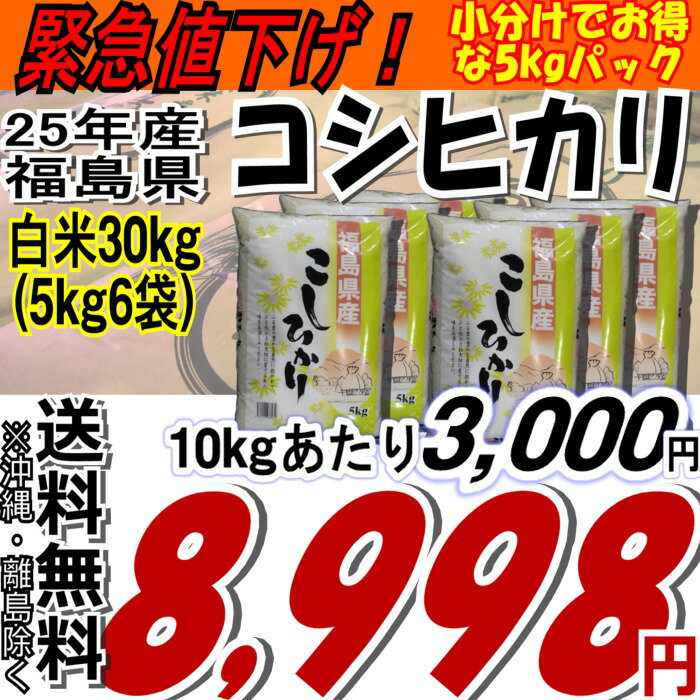 緊急値下げ☆3/31までこの価格25年福島県産コシヒカリ白米30kg(5kg×6)25年 販売開始です★