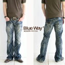 【BLUE WAY ブルーウェイ】 ローライズ　ブーツカット　M1164-5400【ID対象商品】/左だけフラップポケットにし、全体にかけた色落ち、もうこれ一着で十分！トップスに迷わず何とでもすぐにハマってくれる優等生！/デニムパンツ/ジーンズ/ジーパン