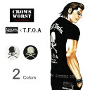 CROWS×WORST(クローズ×ワースト) SKULL WORKS×T.F.O.A 刺繍&プリント カスタム 半袖 Tシャツ メンズ 武装戦線 七代目 頭 村田将五 モデル Tシャツ ドクロ 髑髏 スカル アメカジ バイカー バイク 漫画 マンガ コラボ スカルワークス ブソウ 村田兄弟 白 黒 【SWT-08】