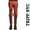 ボンテージパンツ TRIPP NYC(トリップニューヨーク)zipデザイン ボンデージパンツ レッド チェック スキニーパンツ カーゴパンツ 赤 チェック スキニー パンク ロック ファッション ロックファッション メンズ ユニセックス tripp nyc ヘビメタ 冬コーデ