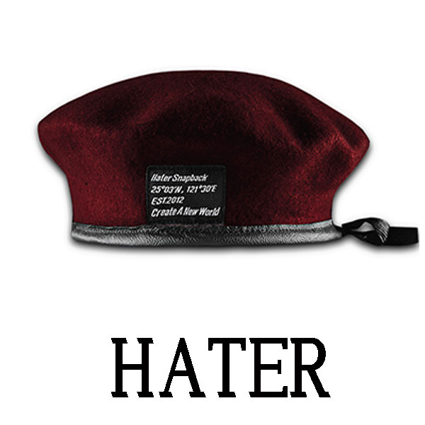 HATER SNAPBACK ヘイター スナップバック ベレー帽 ワインレッド アーミーベレー ミリタリーベレー バスクベレー ウール フェルト メンズ パンク ロック ファッション ストリート 帽子 かっこいい ユニセックス レディース カップル お揃い ペアルック　夏　コーデ