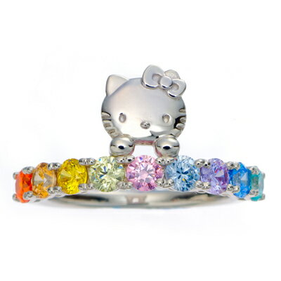 【楽天ランキング1位獲得商品】【ハローキティ HELLO KITTY】レインボーリング（指輪）ENLIGHTENED&#8482; - Swarovski Elements（エンライテンド・スワロフスキー・エレメンツ） キティちゃん　アクセサリー【smtb-m】【楽ギフ_包装選択】【レビューCP対象】かわいいキティに虹色のCZがきらめくリングです！！