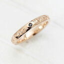 K18PG 手彫り彫刻 ブラックダイヤモンド 0.03ct ハワイアンジュエリー マリッジリング ピンクゴールド メンズリング【結婚指輪】