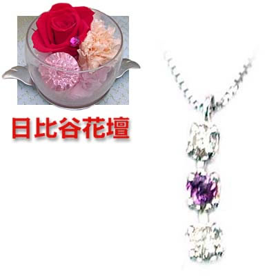 いつまでも素敵なお母さんへのプレゼント今ならラッピング無料◆（母の日限定）( 2月誕生石 ) K18ホワイトゴールド アメジストペンダントネックレス（日比谷花壇カーネーション付き）【SUEHIRO】