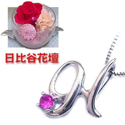 いつまでも素敵なお母さんへのプレゼント今ならラッピング無料◆（母の日限定）「H」イニシャルモチーフ( 7月誕生石 )K10WG ルビーペンダントネックレス（日比谷花壇カーネーション付き）【SUEHIRO】