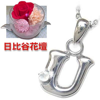 いつまでも素敵なお母さんへのプレゼント今ならラッピング無料◆（母の日限定）「U」イニシャルモチーフ( 6月誕生石 ) ムーンストーンペンダントネックレス（日比谷花壇カーネーション付き）【SUEHIRO】