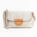 PRADA(プラダ) チェーンショルダーバッグ BR4659 ベージュ デニム×ゴールド金具【ブランドバッグ】 【中古】 netshop【2020520】