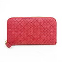BOTTEGA VENETA(ボッテガ・ヴェネタ) イントレチャート ラウンドファスナー長財布 114076 赤 レッド レザー 【ブランド財布】 【中古】 netshop