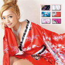 着物ドレス 浴衣ドレス 大人 ミニ 浴衣セット 花魁 ドレス サテン よさこい 衣装【メール便可♪サテン和花柄レーストリミングミニ着物ドレスセット】