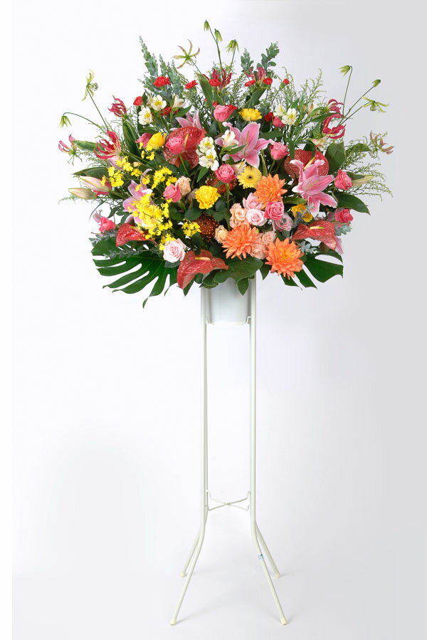当日正午までのご注文で当日配達！もっともポピュラーなお祝い用のスタンド花です。開店祝いをはじめ、新築、移転などのお祝いにご利用下さい。（OW-001-k)【きょう花　お祝い用生花スタンド（1段）】