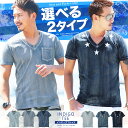 ◆roshell(ロシェル) インディゴTシャツ◆Tシャツ 半袖 カットソー 無地 ポケT 胸ポケット おしゃれ ティーシャツ トップス メンズファッション サーフ系 Bitter 星柄 デニム 夏 春夏 夏服