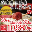 お買い得 【 送料無料 】【 白米 30kg 5kg×6袋 】生活応援 天空の城 竹田城 コウノトリで有名な 西日本 兵庫県 但馬産 28年産 コシヒカリ 食味 ランキング 県北 特A 産地 直送 業務用 にも 米 30kg 訳あり 無地袋