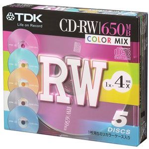 CD-RW74X5CCS【税込】 TDK データ用4倍速対応CD-RW 5枚パック 650MB カラーミックス [CDRW74X5CCS]【返品種別A】【8/16am9:59迄プラチナ3倍ゴールド2倍】【Joshin webはネット通販1位(アフターサービスランキング)/日経ビジネス誌2012】